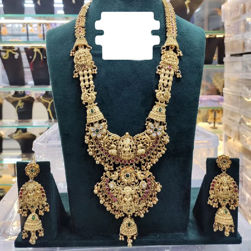 Women’s stone necklace-Manisha Jewellery Gold Plated Pota Stone Temple Long Necklace Set