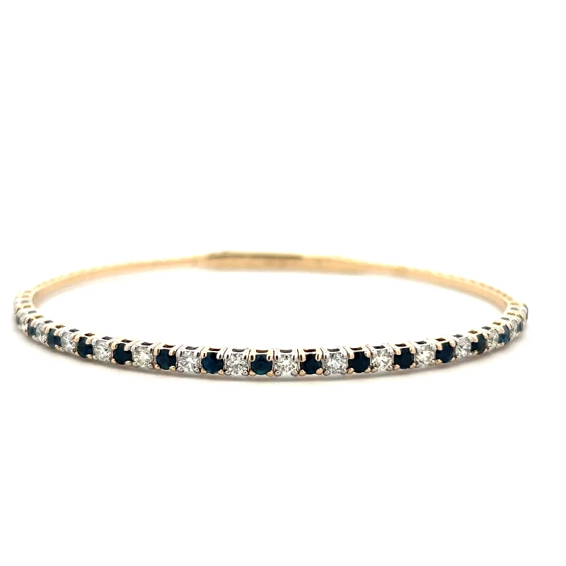 Women’s minimalist bracelet-14K Two Tone Gold 1.95ctw Round Blue Sapphire & Diamond Bangle Bracelet