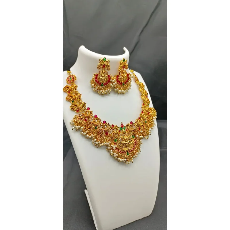 Women’s pendant necklace-Akruti Collection Pota Stone Temple Necklace Set