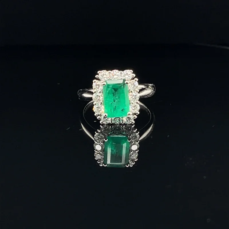 Women’s modern engagement ring-Emerald & Diamond Regal Engagement Ring in 18k White Gold - (#108-RGEME063597)