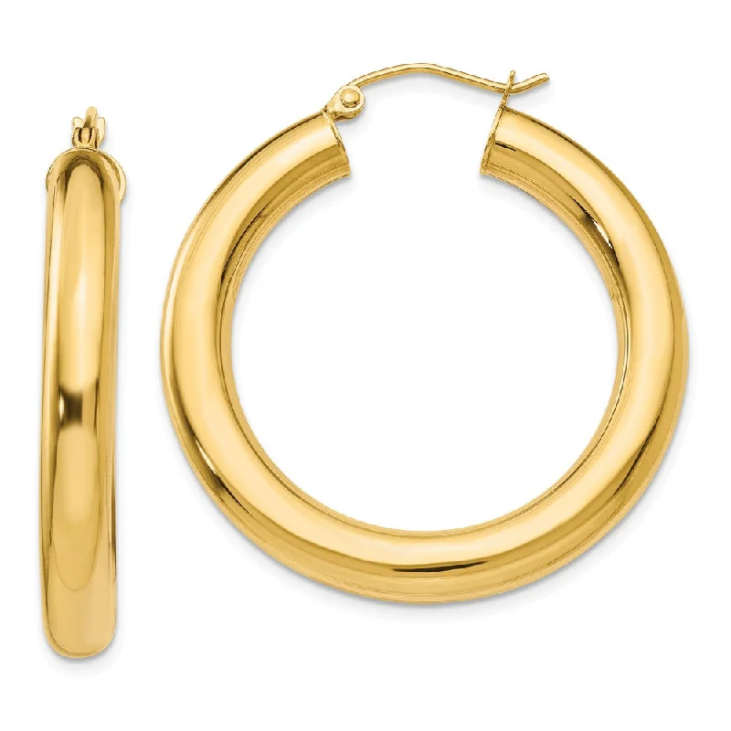 Women’s gemstone drop earrings-5mm, 14k Yellow Gold Classic Round Hoop Earrings, 35mm (1 3/8 Inch)