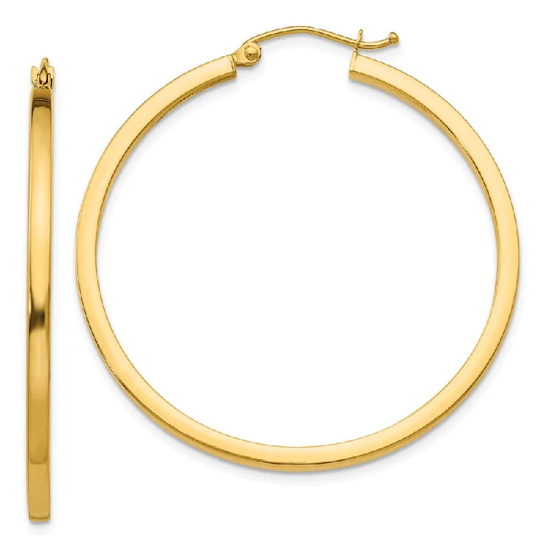 Women’s hoop earrings-2mm, 14k Yellow Gold Square Tube Round Hoop Earrings, 40mm (1 1/2 In)