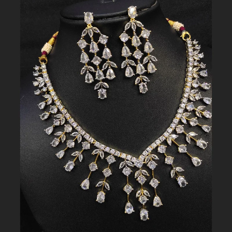 Women’s chic layered necklace-Aamrapali Gold Plated American Diamond Necklace Set