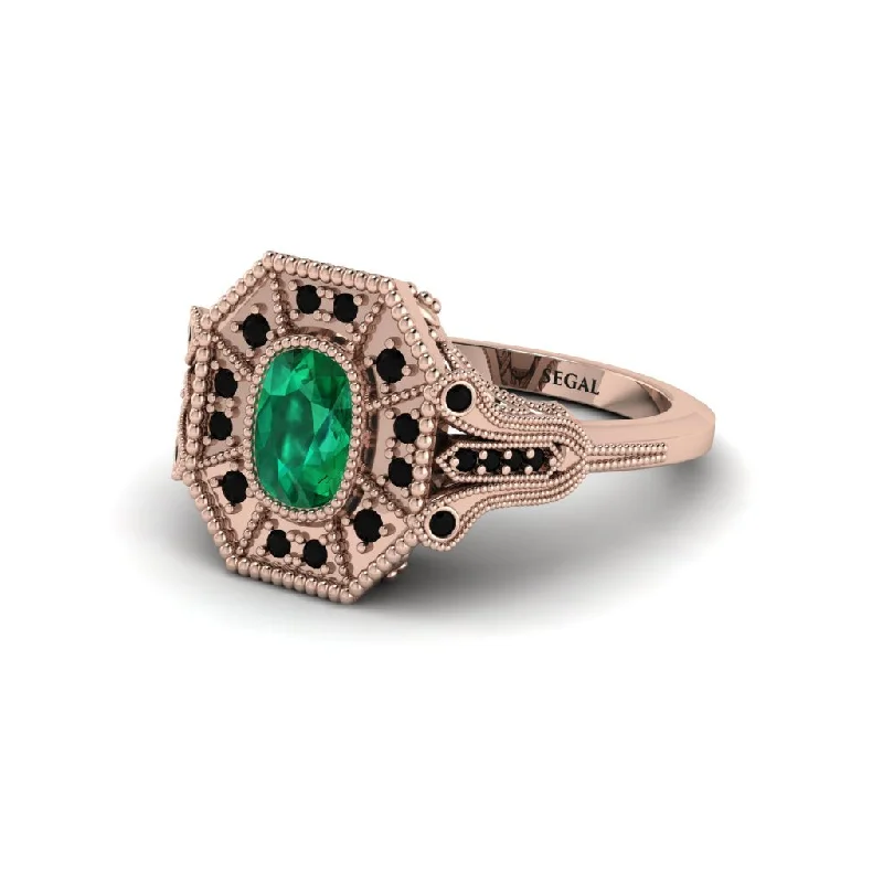 Women’s diamond wedding ring-Emerald Cushion Cut Art Deco Engagement Ring - Alicia No. 35