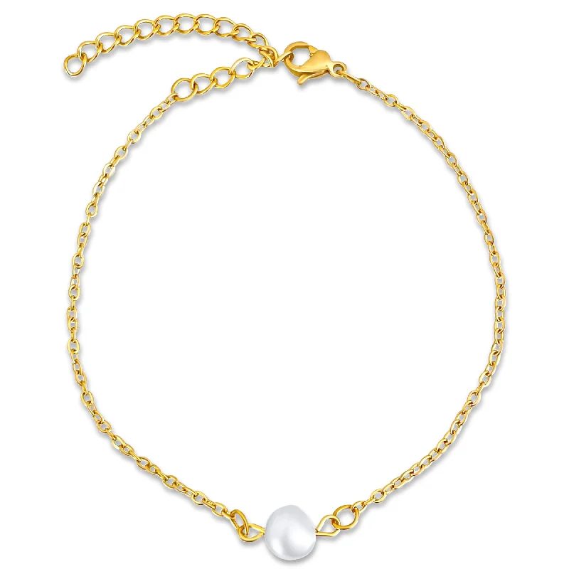 Women’s pearl bangle-Shayla Dainty Pearl Chain Bracelet