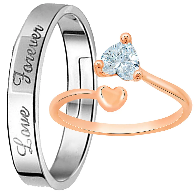 Women’s fashion band ring-Mahi Valentine Gifts Love Forever and Dual Heart Adjustable Couple Ring with Cubic Zirconia (FRCO1103185M)