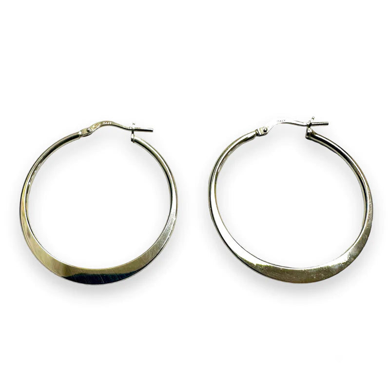 Women’s small hoop earrings-Silver 925 Rhodium Plated Sterling Silver 1.5mm Hoop Latch Back Earrings