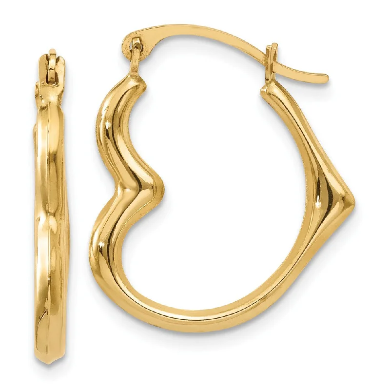 Women’s beaded earrings-Sideways Heart Hoop Earrings in 14k Yellow Gold