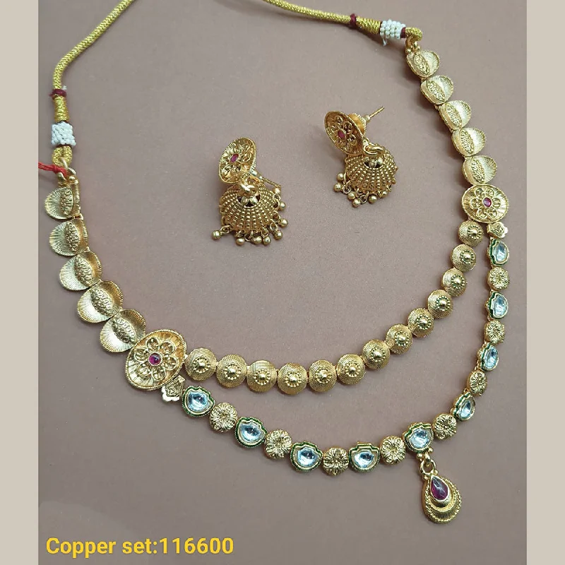 Women’s crystal necklace-Padmawati Bangles Copper Gold Plated Necklace Set