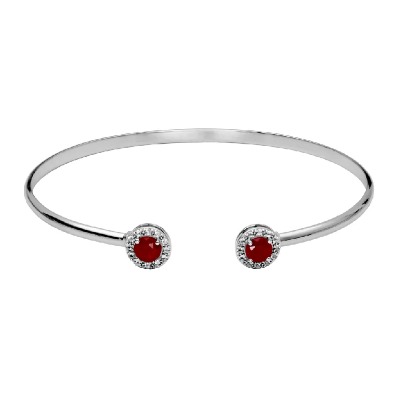 Women’s classic bracelet-Sterling Silver Dyed Red Corundum & White Topaz Halo Cuff Bracelet by Samuel B.