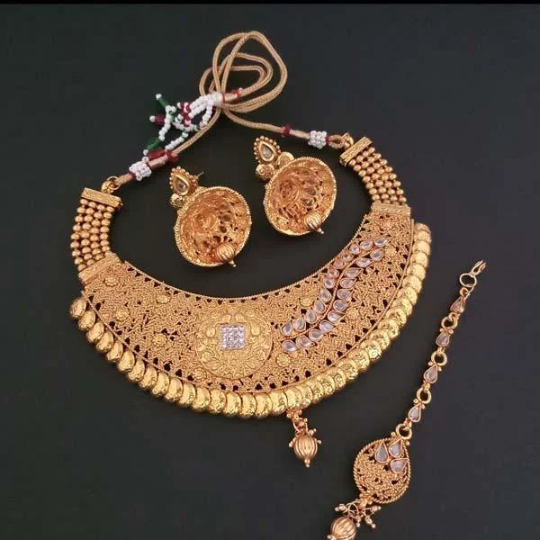 Women’s diamond necklace-Darshana Jewels AD Stone Copper Necklace Set With Maang Tikka - FAP0141