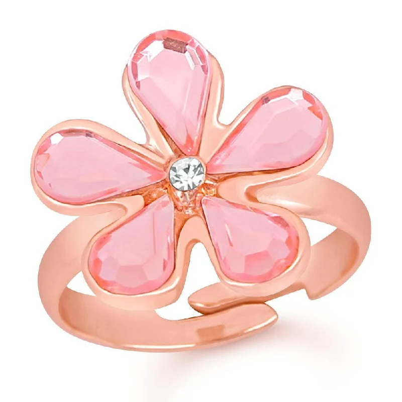 Women’s opal ring-Mahi Rose Gold Plated Beautiful Floral Love Finger Ring With Crystal