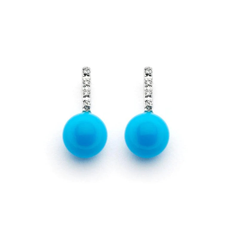 Women’s creative earrings-Silver 925 Rhodium Plated Small Clear CZ Dangling Turquoise Stud Earrings