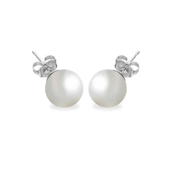 Women’s gift earrings-Silver 925 Rhodium Plated Pearl Stud Earrings