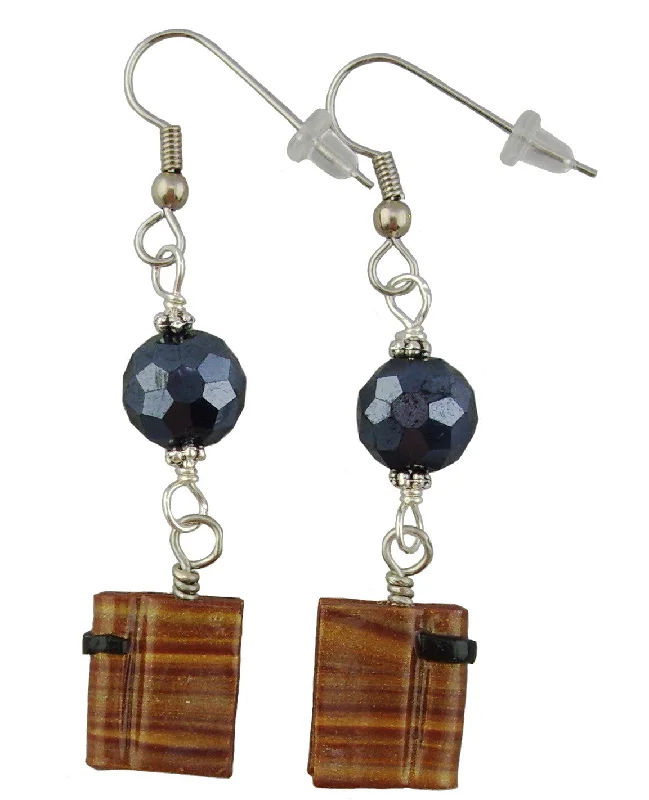 Women’s long earrings-Brown Book Earrings