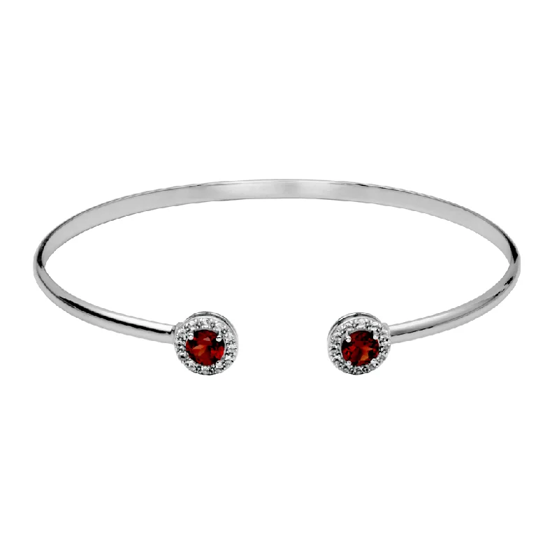 Women’s wedding bangle-Sterling Silver Garnet & White Topaz Halo Cuff Bracelet by Samuel B.