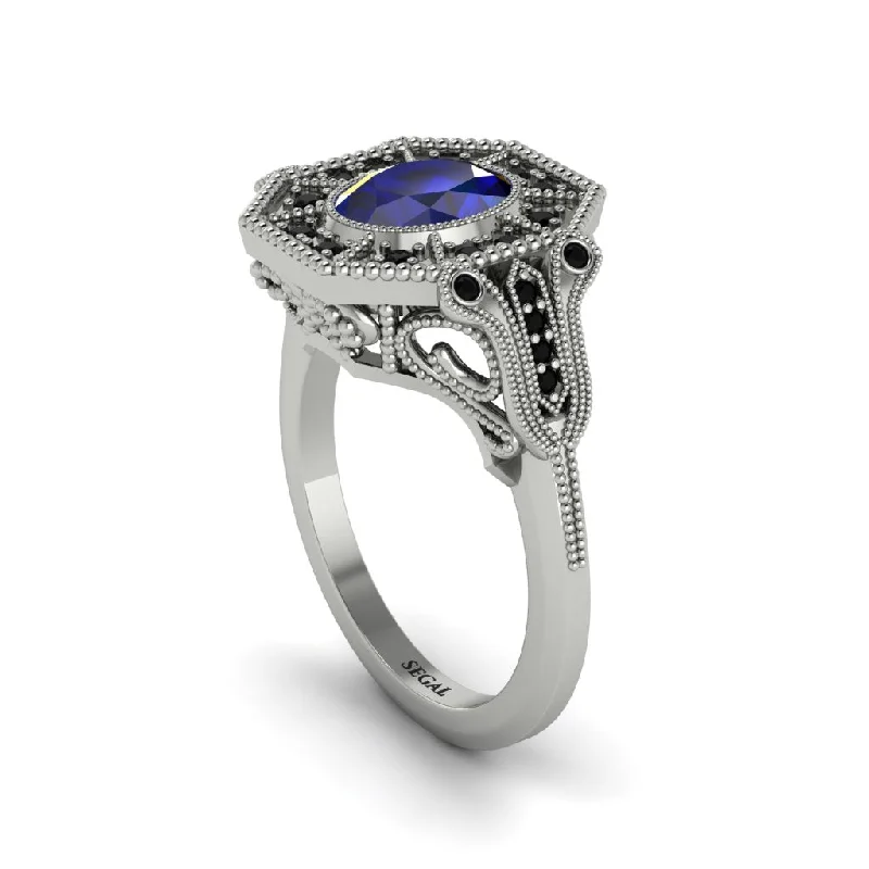 Women’s vintage-inspired engagement ring-Sapphire Oval Cut Art Deco Engagement Ring - Tabitha No. 45