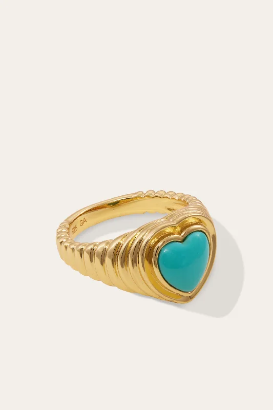 Women’s round gemstone ring-Ridge Heart Turquoise Gold Vermeil Ring