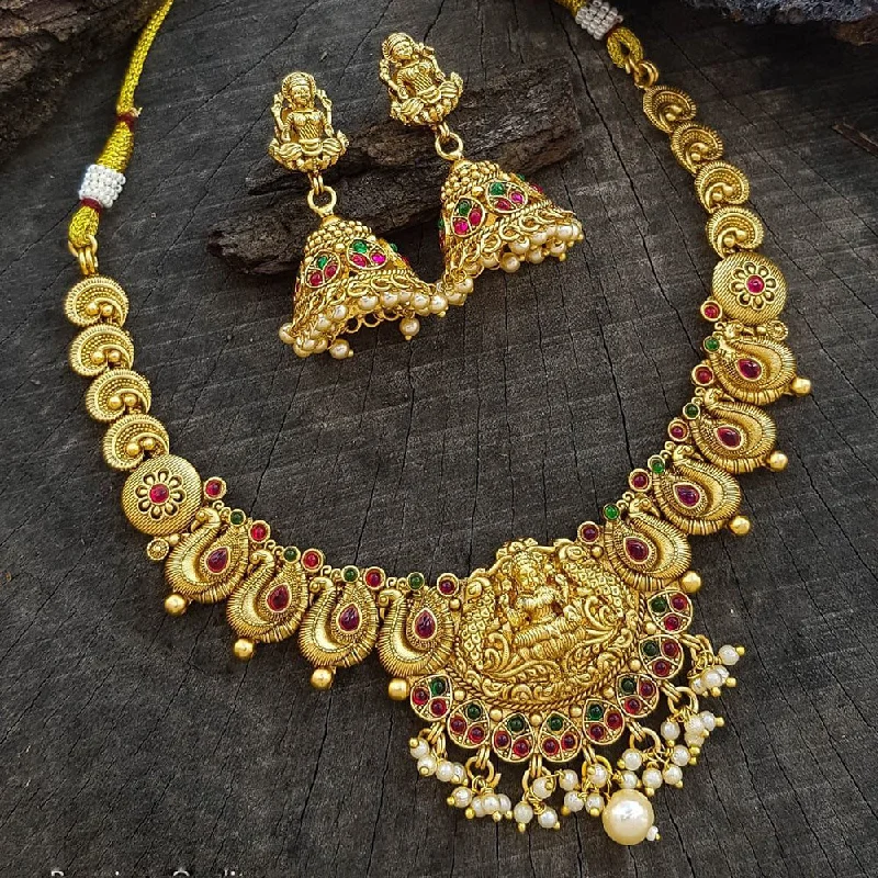 Women’s star necklace-Sangita Creation  Copper Gold  Pota Stone Temple Long  Necklace Set