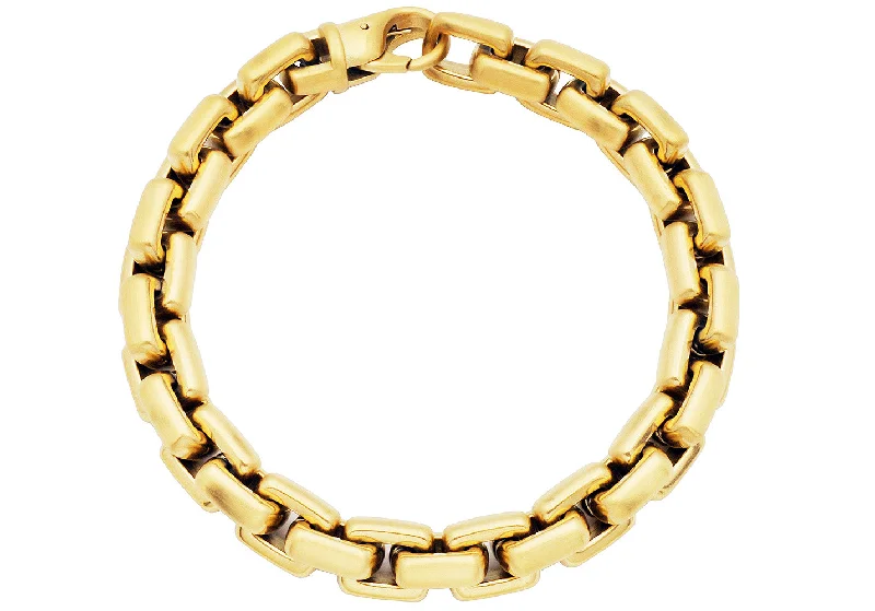 Women’s designer bangle-Mens Gold Plated Stainless Steel Square Link Chain Bracelet