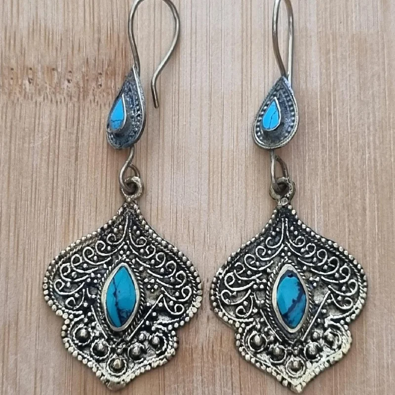 Women’s statement earrings-Exquisite Afghan Turquoise Tribal Earrings