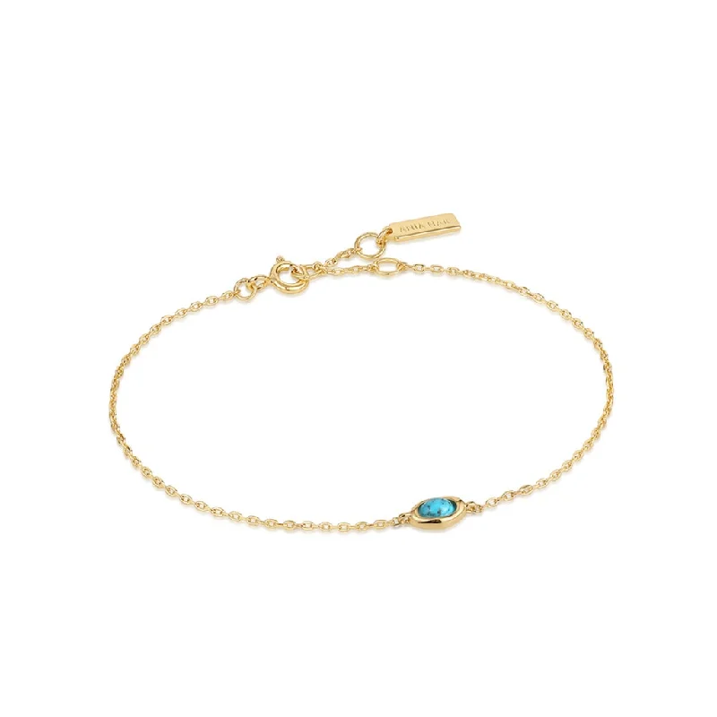 Women’s engraved bangle-Gold Plated Oval Synthetic Turquoise Solitaire Bracelet by Ania Haie