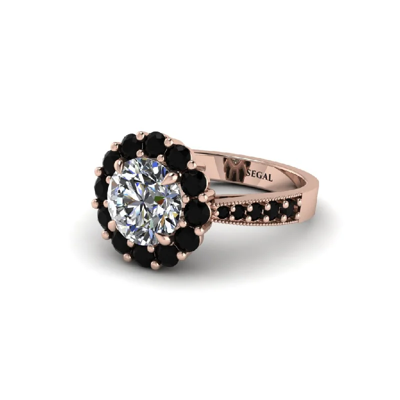 Women’s radiant cut engagement ring-Black Diamond Round Halo Engagement Ring - Unity No. 32