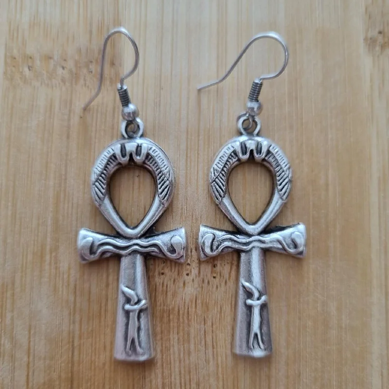 Women’s moon earrings-Anatolian Boho Earrings - "Ankh Cross"