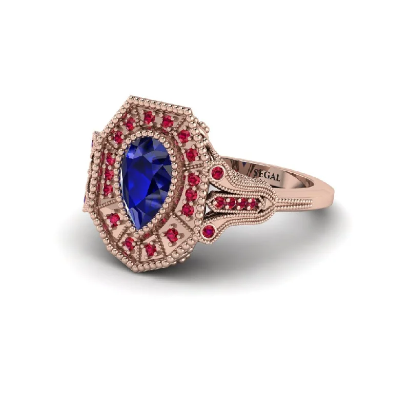 Women’s vintage engagement ring-Sapphire Pear Cut Art Deco Engagement Ring - Rosalind No. 59