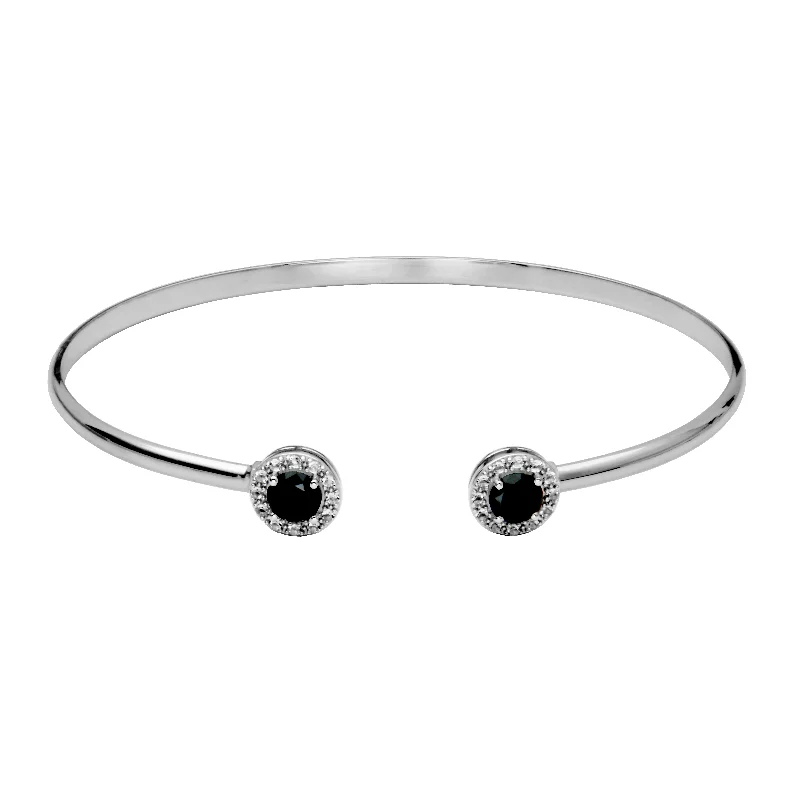 Women’s bohemian bracelet-Sterling Silver Black Spinel & White Topaz Halo Cuff Bracelet by Samuel B.