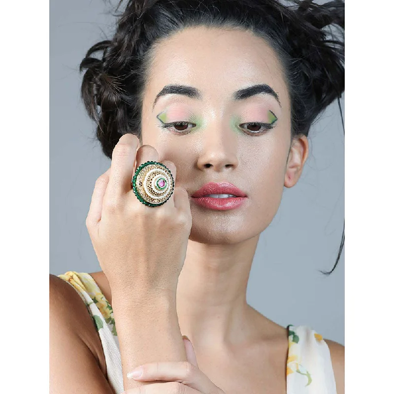 Women’s classic gold ring-Odette Stunning Green Embellished Ring