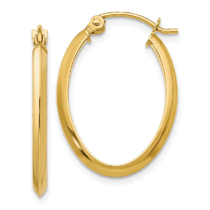 Women’s chunky earrings-2mm x 24mm Polished 14k Yellow Gold Knife Edge Oval Hoop Earrings