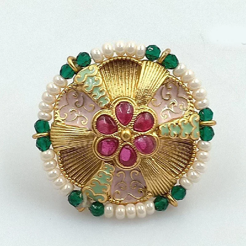 Women’s floral motif ring-Pooja Bangles Gold Plated  Crystal Stone  Ring