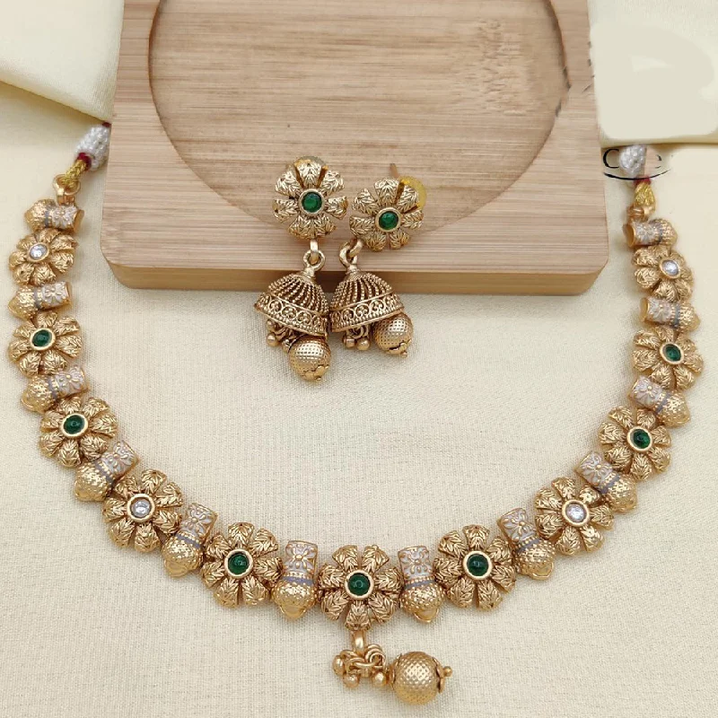 Women’s dainty chain necklace-Jewel Addiction Copper Rajwadi Finish Pota Stone Necklace Set