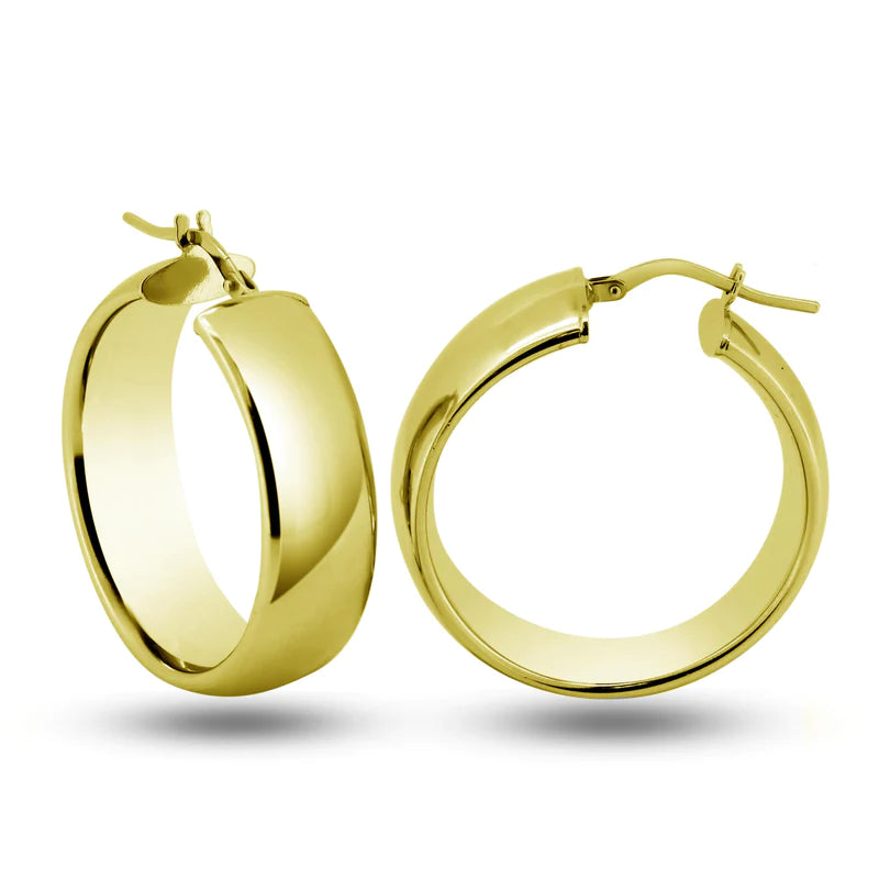 Women’s modern earrings-Silver 925 Gold Plated Sterling Silver Latch Back Puffed Hoop Earrings