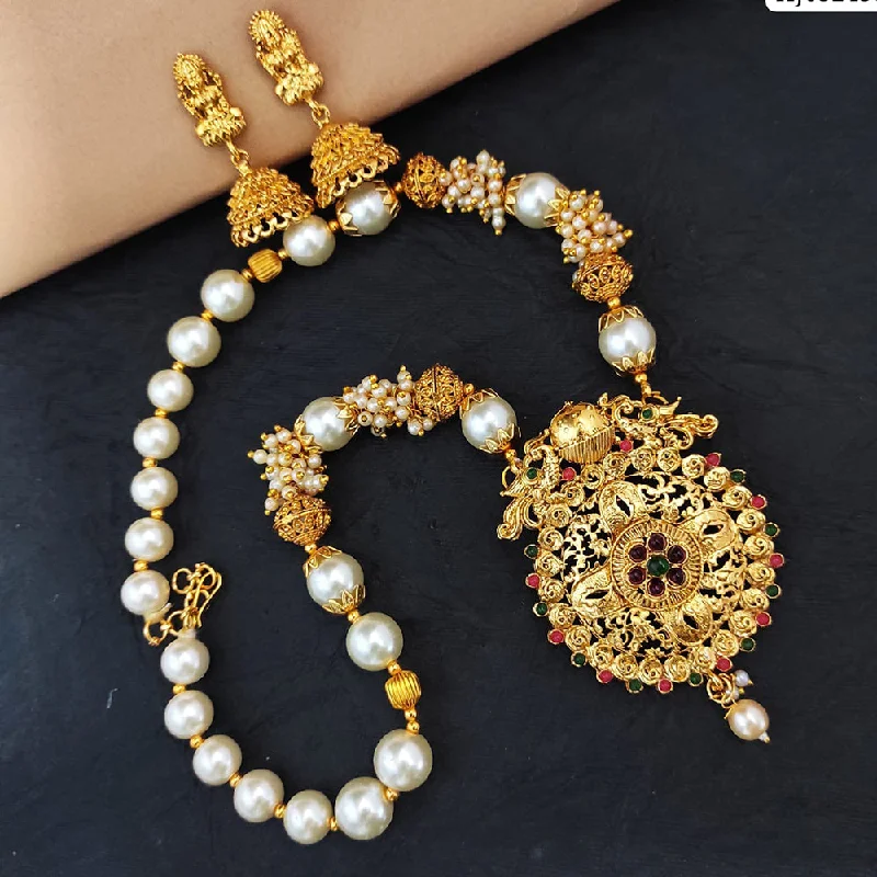 Women’s custom necklace-Heera Jewellers Gold Plated Pota Stone Temple Necklace Set