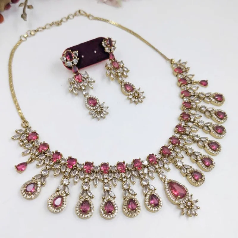 Women’s vintage necklace-Aamrapali Gold Plated American Diamond Necklace Set