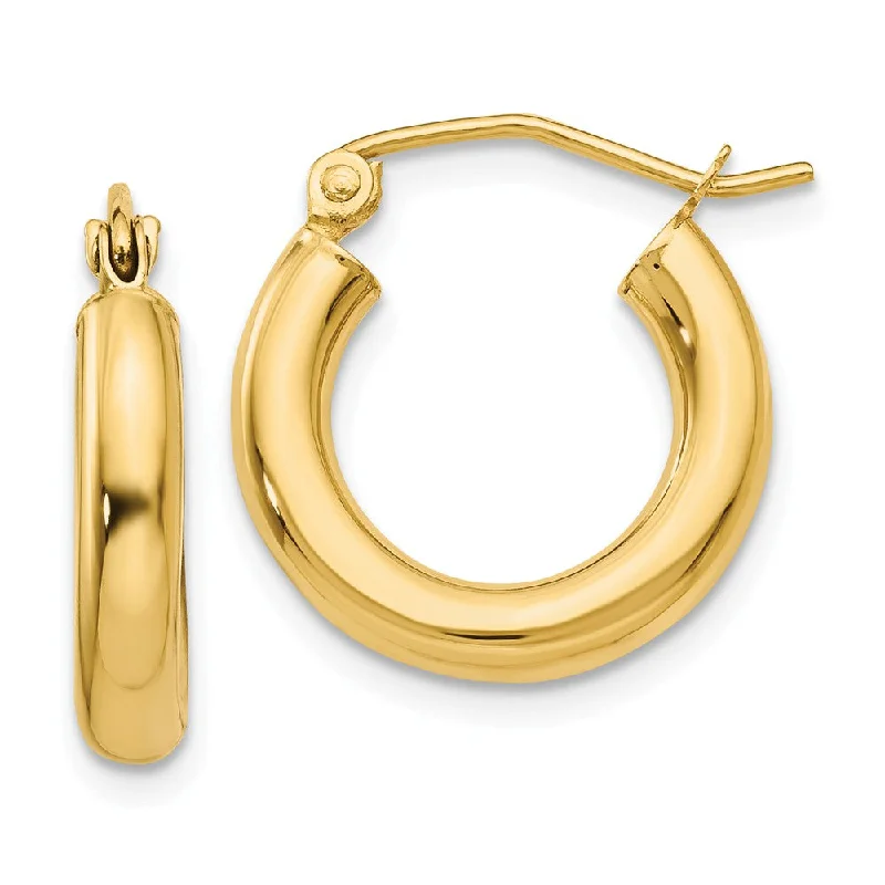 Women’s creative earrings-3mm, 14k Yellow Gold Classic Round Hoop Earrings, 15mm (9/16 Inch)