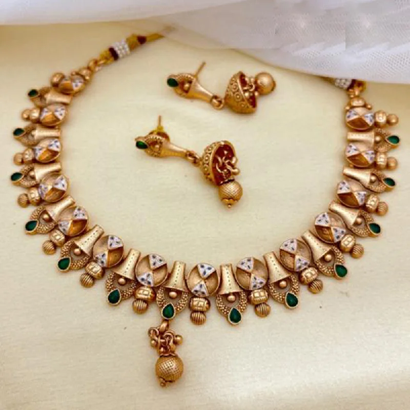 Women’s vintage-inspired necklace-Jewel Addiction Copper Rajwadi Finish Pota Stone Necklace Set