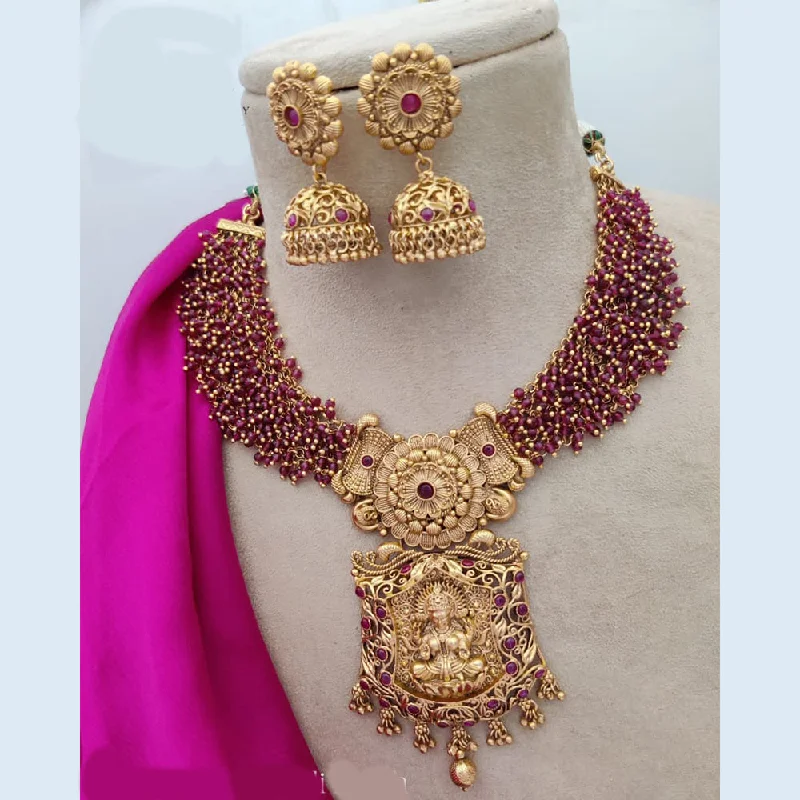 Women’s men’s style necklace-Jewel Addiction Copper Rajwadi Finish Pota Stone Temple Necklace Set