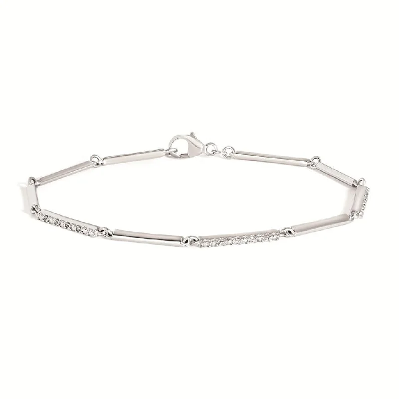 Women’s statement bracelet-Sterling Silver 0.16ctw Diamond Bar Bracelet