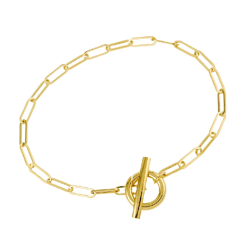 Women’s wedding bracelet-14K Yellow Gold Paperclip Chain Toggle Clasp Bracelet