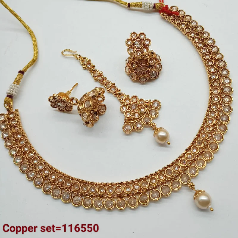 Women’s personalized pendant necklace-Padmawati Bangles Copper Gold Crystal Stone Necklace set