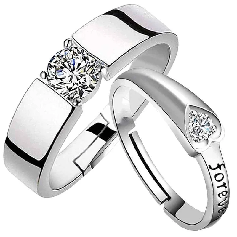 Women’s floral motif ring-Mahi Valentine Gift Couple Ring Set With Cubic Zirconia And Crystal