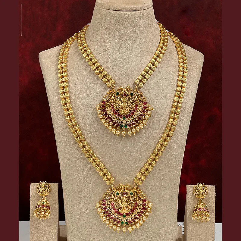 Women’s chain link necklace-Diksha Collection Gold Plated Temple Double Necklace Set