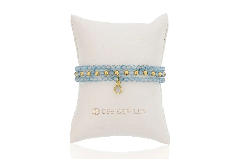 Women’s gemstone bangle-Blue Topaz & Gold Filled Bead Stretch Bracelet Set by Dee Berkley