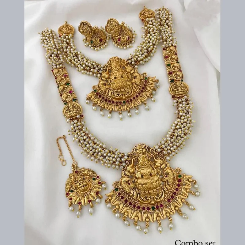 Women’s creative pendant necklace-Manisha Jewellery Gold Plated Temple Double Necklace Set