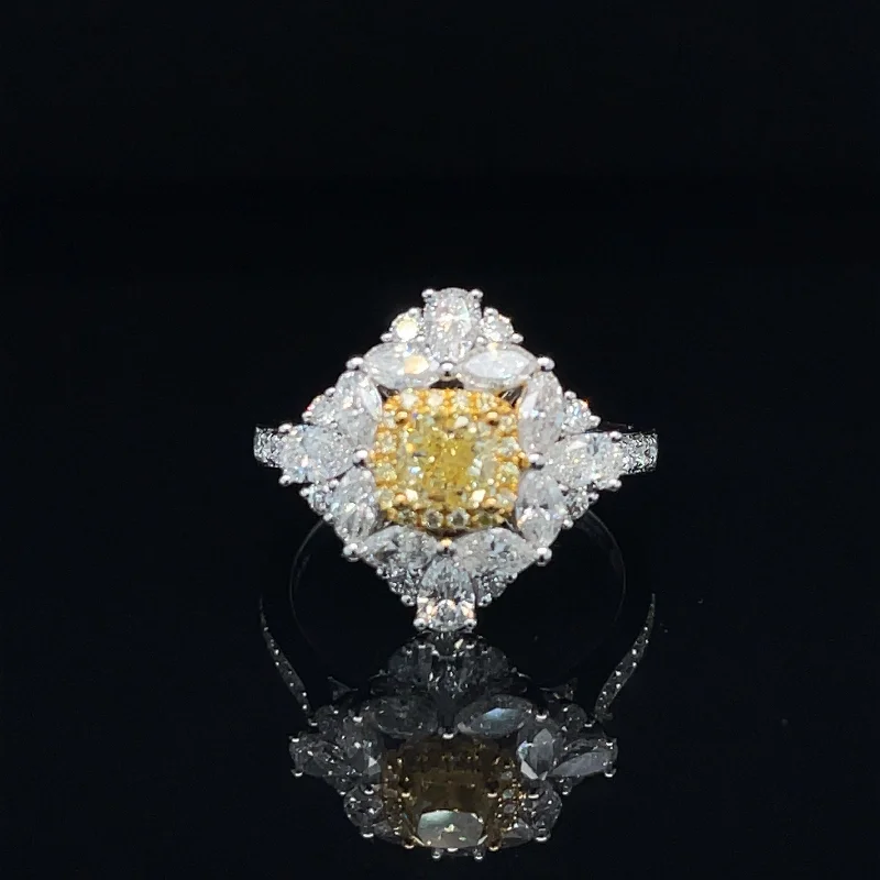 Women’s vintage diamond engagement ring-Fancy Yellow & White Diamond Cluster Engagement Ring in 18k Two-Tone Gold - #538 - RGDIA669200