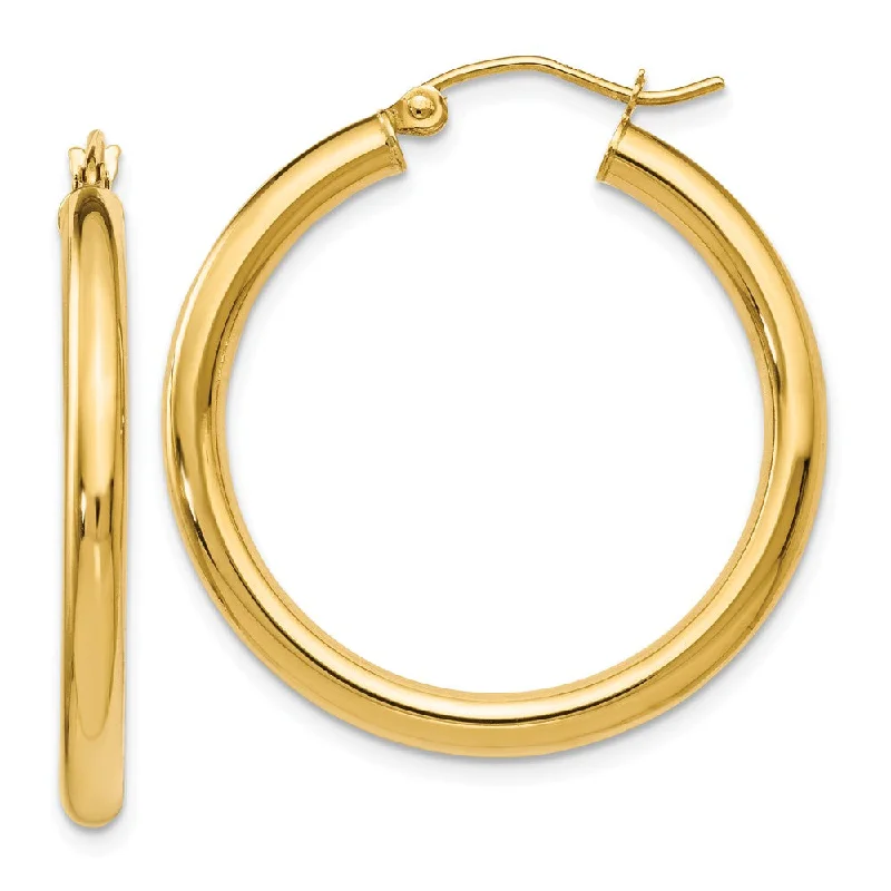 Women’s hoop earrings-3mm Round Hoop Earrings in 14k Yellow Gold, 30mm (1 3/16 Inch)