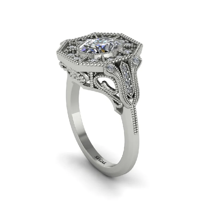 Women’s simple diamond ring-Diamond Oval Cut Art Deco Engagement Ring - Tabitha No. 3